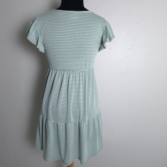 Olivia Rae Babydoll Flutter Sleeve Tiered Striped Green Dress Size Small - Picture 3 of 9